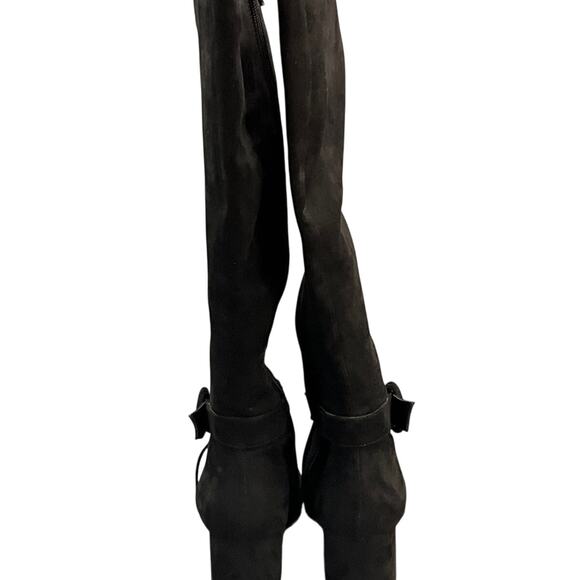 Nine West Black Faux Suede Cross Strap Block Heel Tall Riding Boot Women 8.5 - Picture 6 of 10
